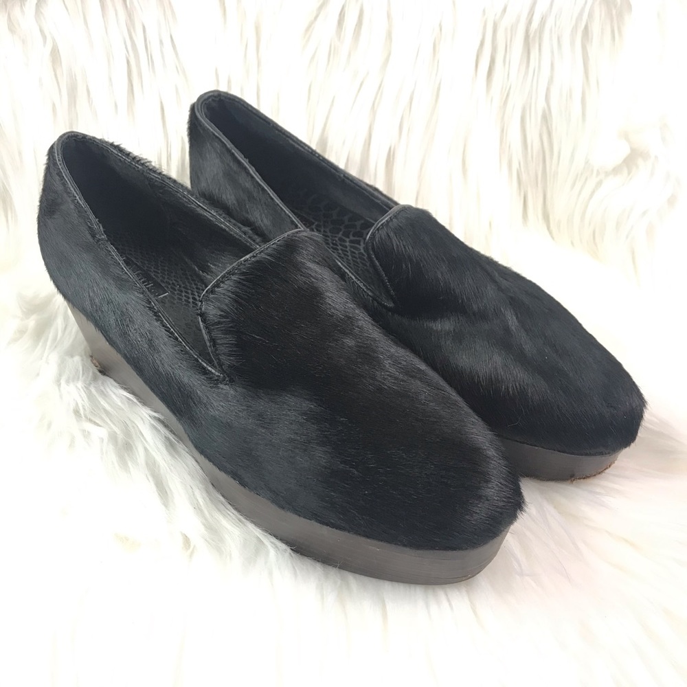 Matiko black pony hair platform loafers
